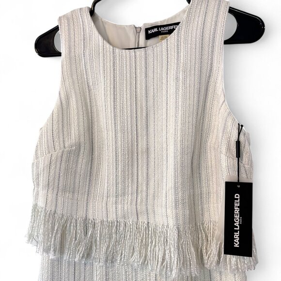 NWT Karl Lagerfeld Sz 4 ‘Ivy’ Tweed Woven Fringe Sheath Dress - Picture 3 of 11